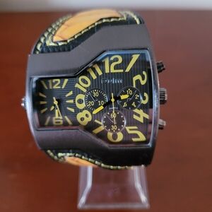 Brand New Oulm Black and Yellow Dual Time Men's Watch